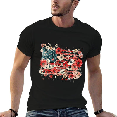 Floral American 4th of July Watercolor Vintage USA  Polyester Blend T-Shirt