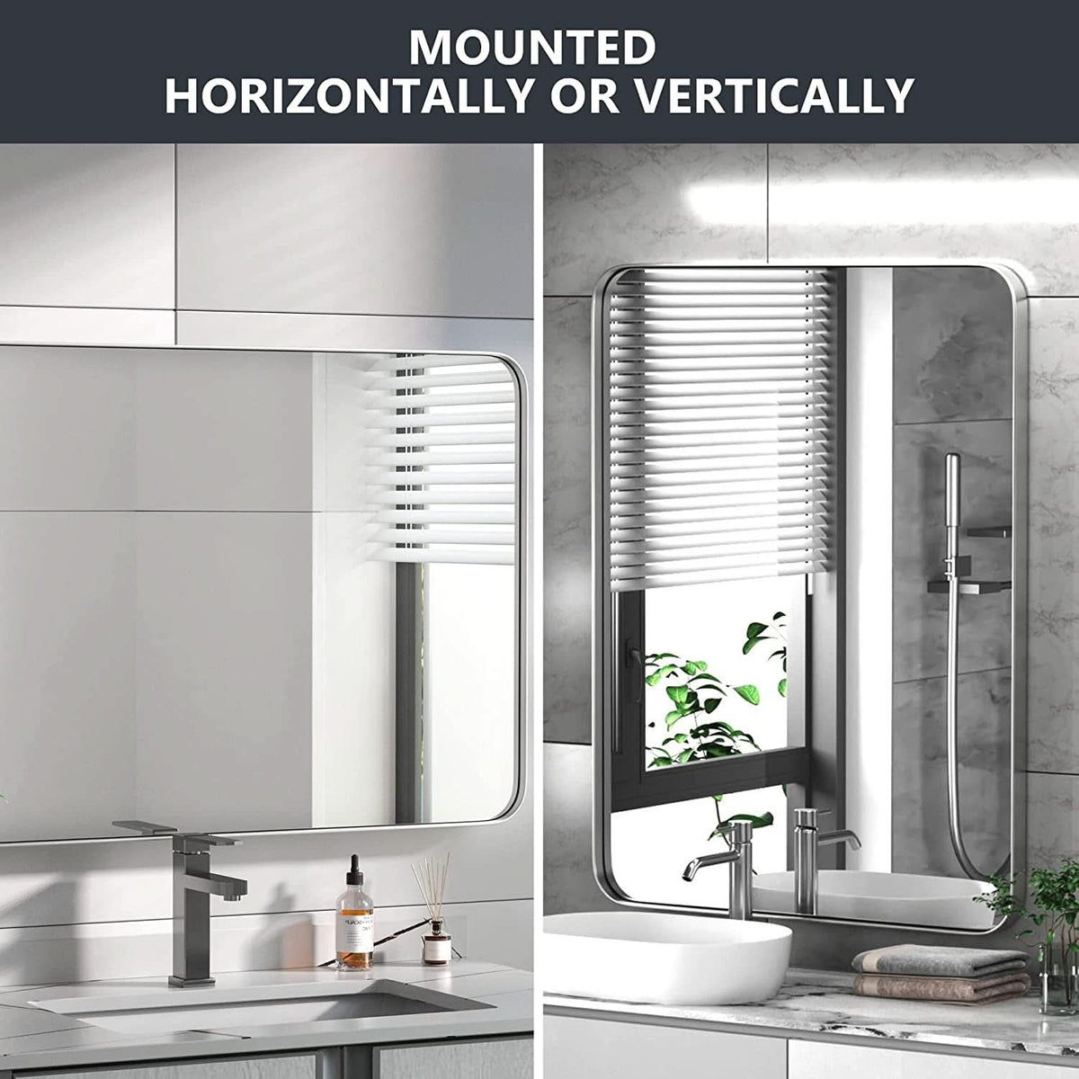 Brushed Silver Wall Mounted Bathroom Mirror 30x40 Inches