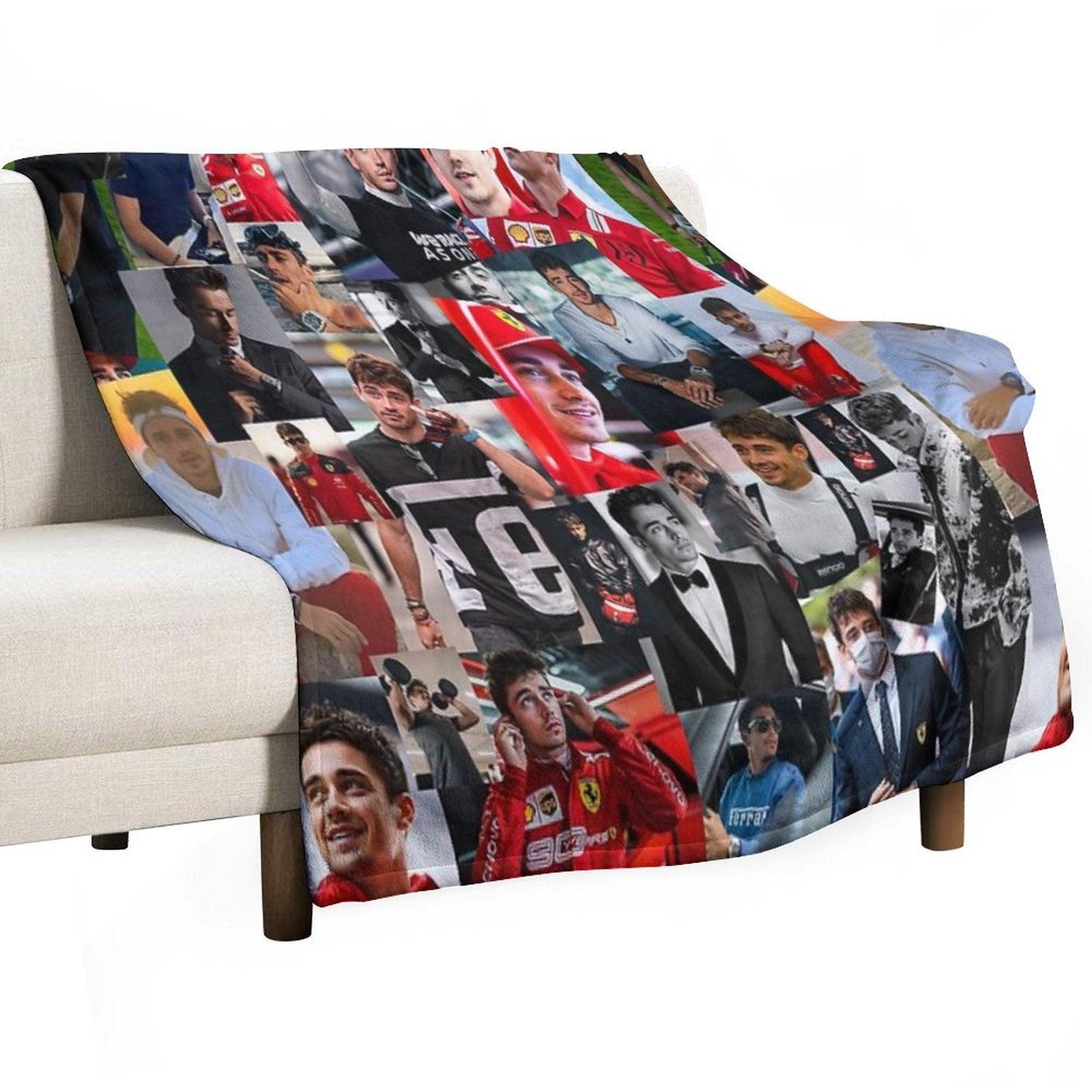 Charles Leclerc Monacan Motorsports Racing Driver Collage Throw Blanket