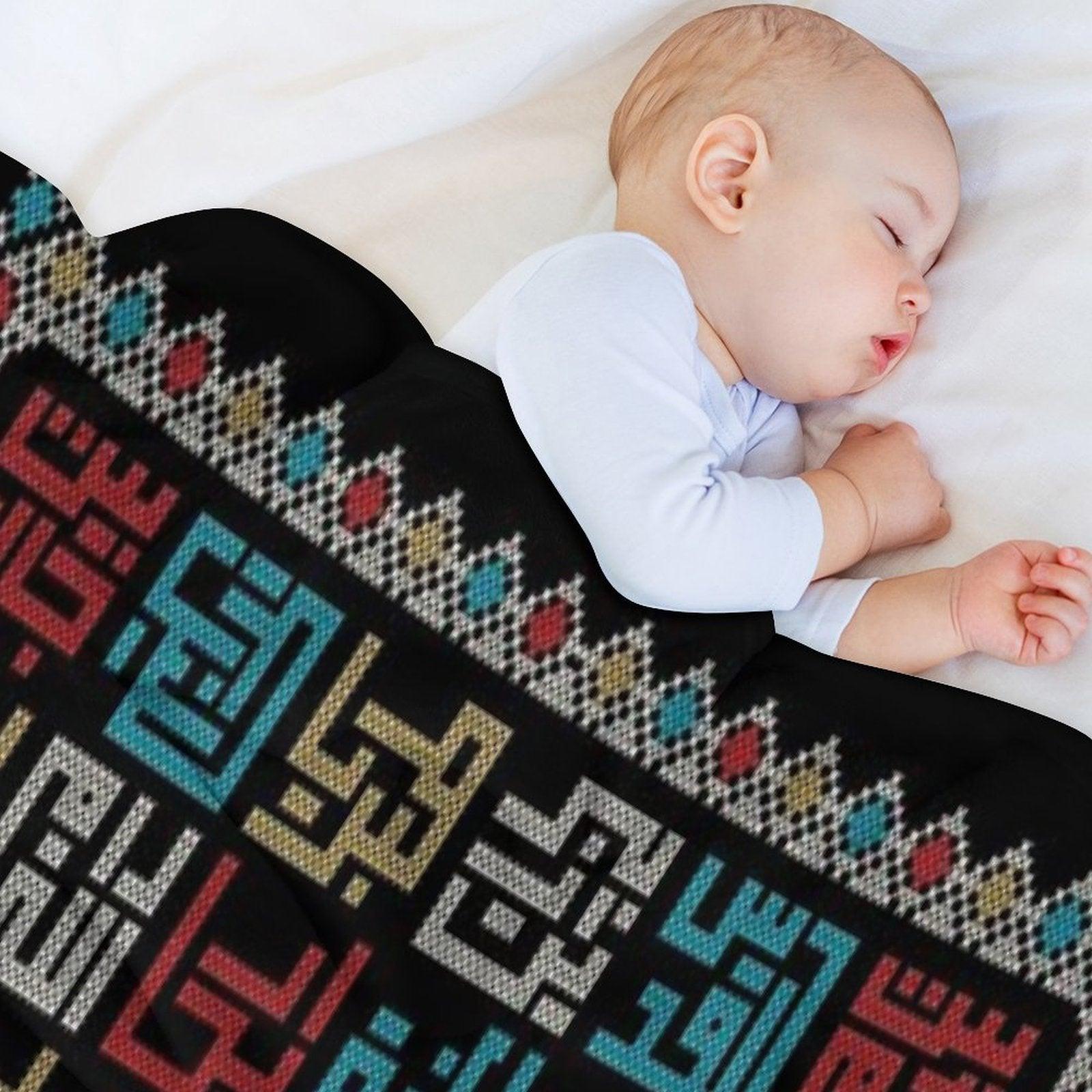 Palestine Cities Names in Arabic Realistic Embroidery Art Traditional Palestinian Tatreez -light Throw Blanket