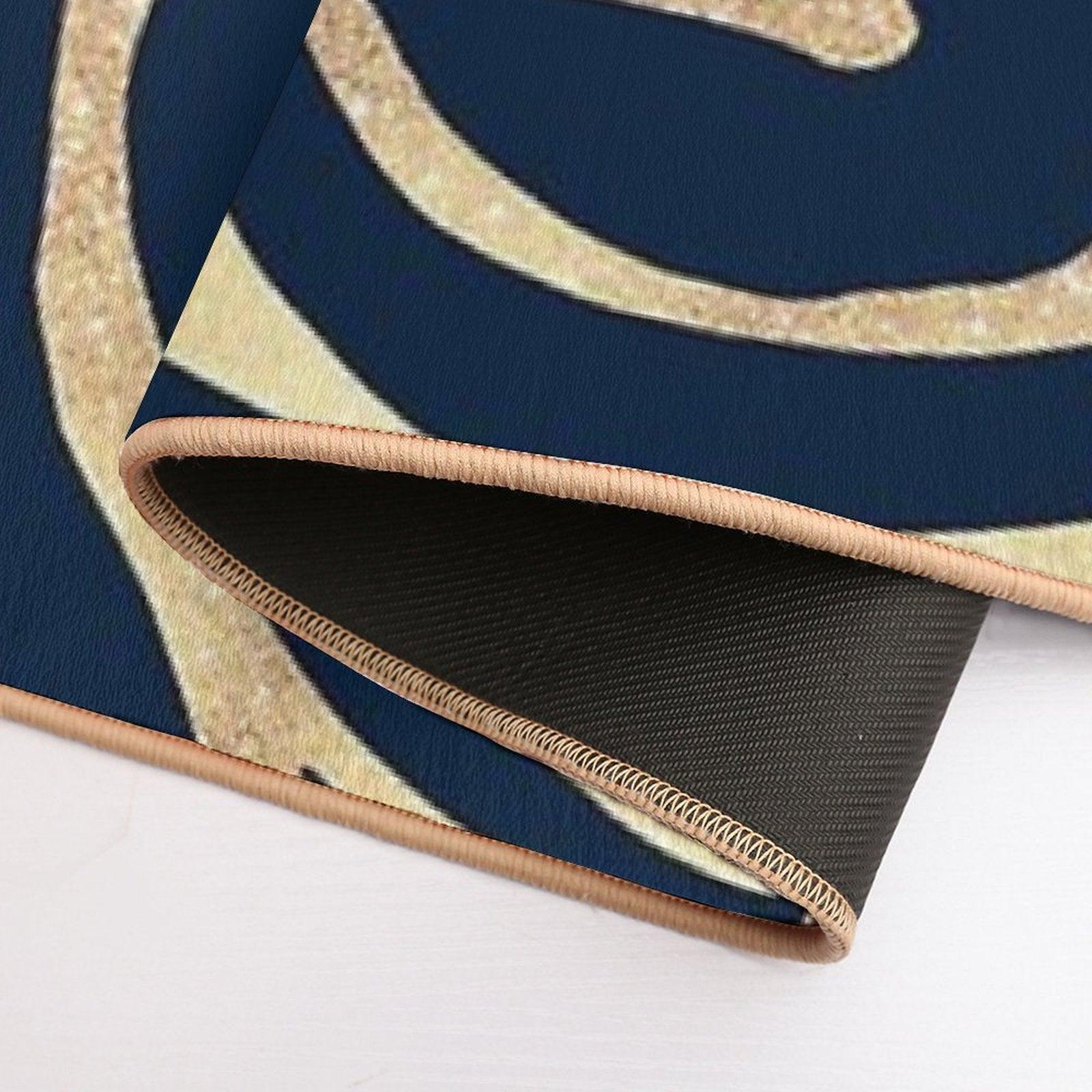 Elegant Navy Blue Gold Zebra Print Bath Mat