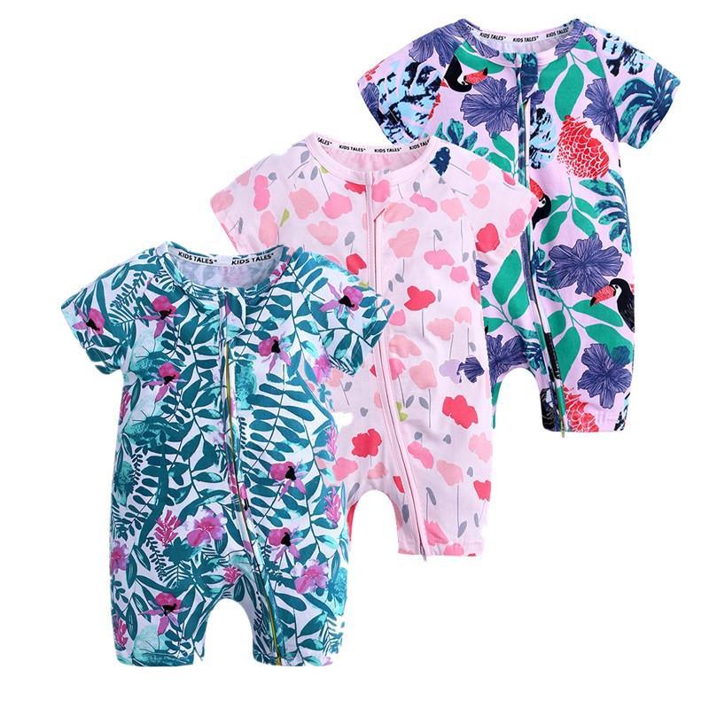 Summer Newborn Fashion Boy and Girls Printed Flower Short-sleeved Romper /  jumpsuit For Kids