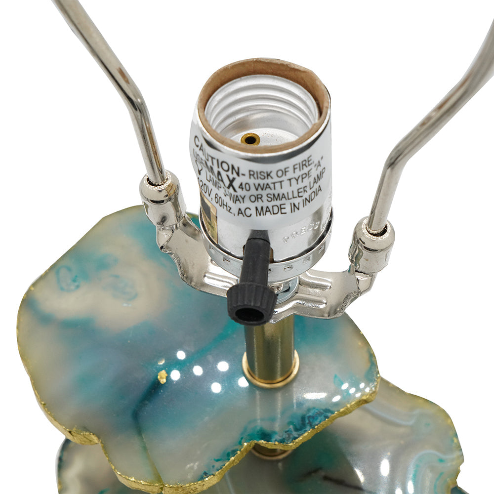 D15x29.5' Verdant Agate-Slice Table Lamp w/ Marble Base