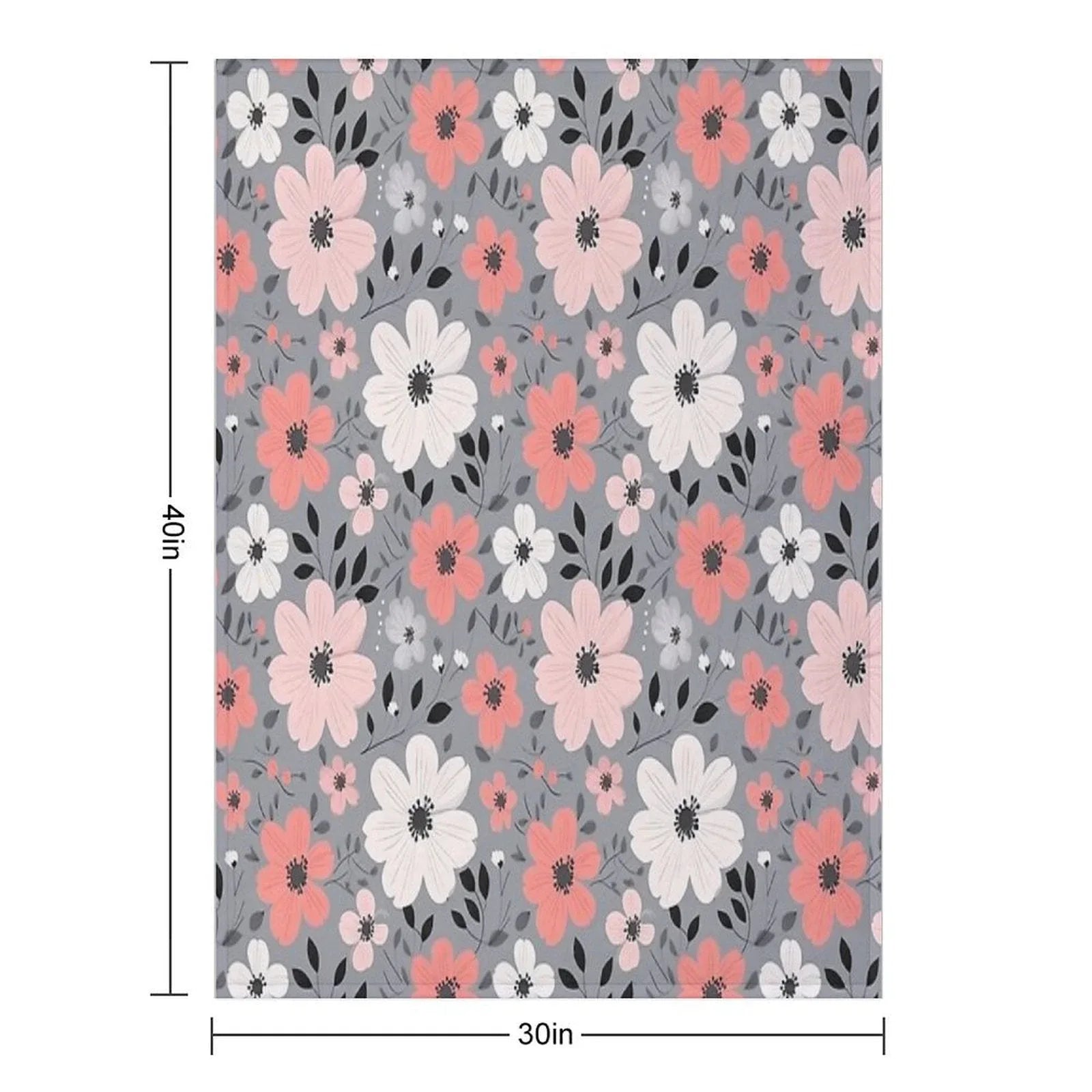 Pink Salmon White Grey Flowers Grey Background Pattern Throw Blanket