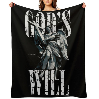 Angel with Cross, God’s Will Cracked Typography Design All-season Throw Blanket