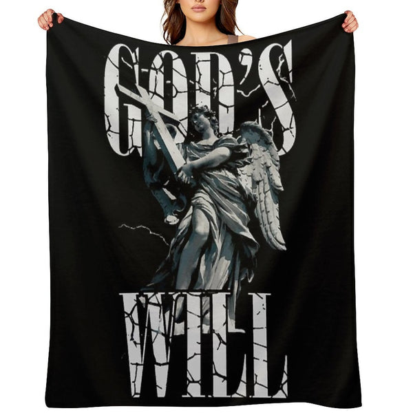 Angel with Cross, God’s Will Cracked Typography Design All-season Throw Blanket