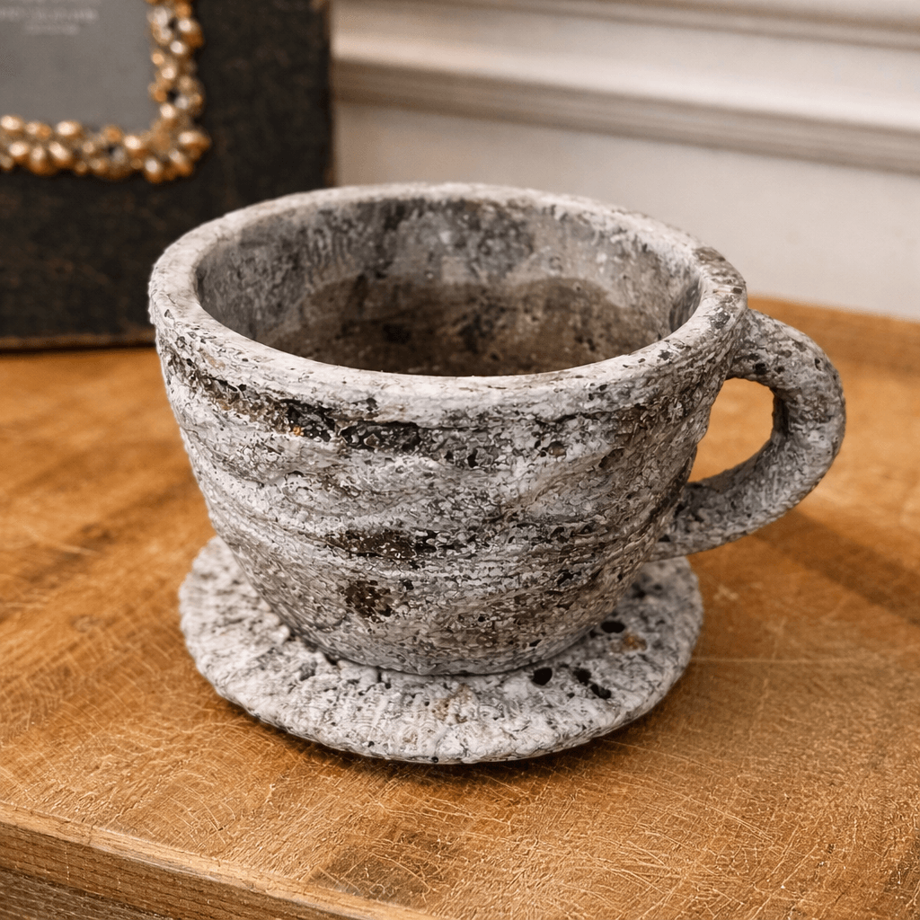 Cement Rustic Tea Cup Planter