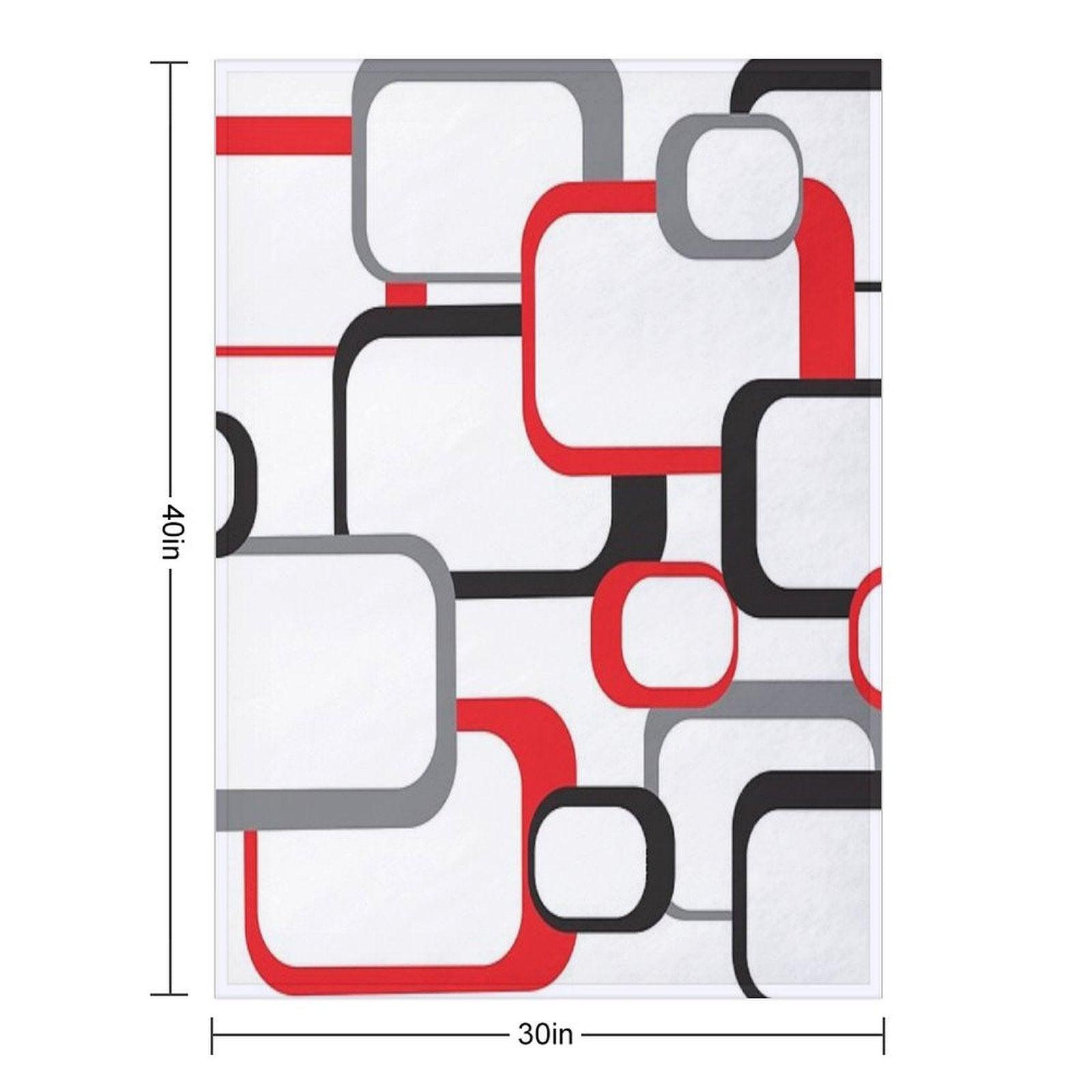 Retro Square Pattern Black Red Gray White Throw Blanket