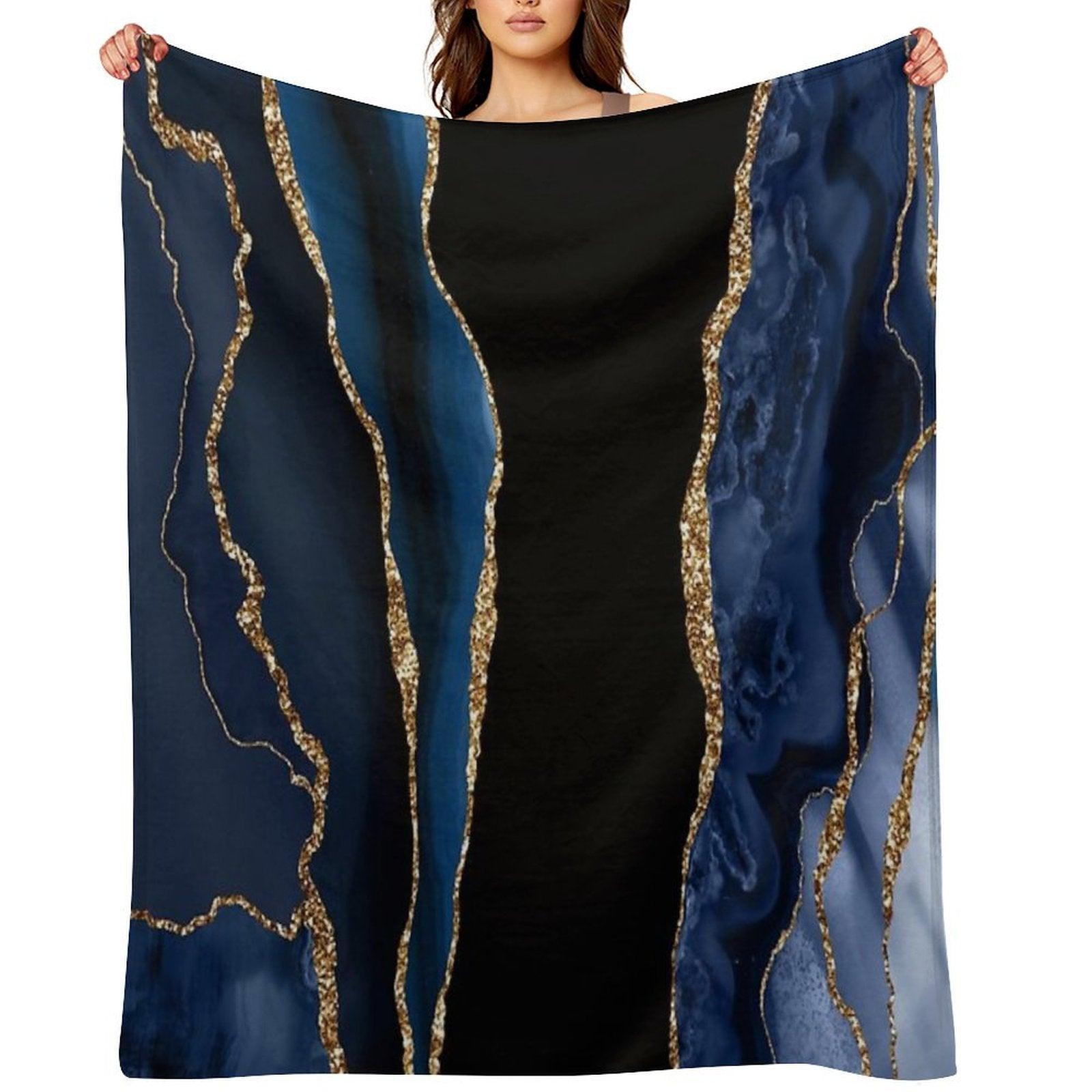 Abstract Blue And Gold Modern Geode Agate Design Throw Blanket