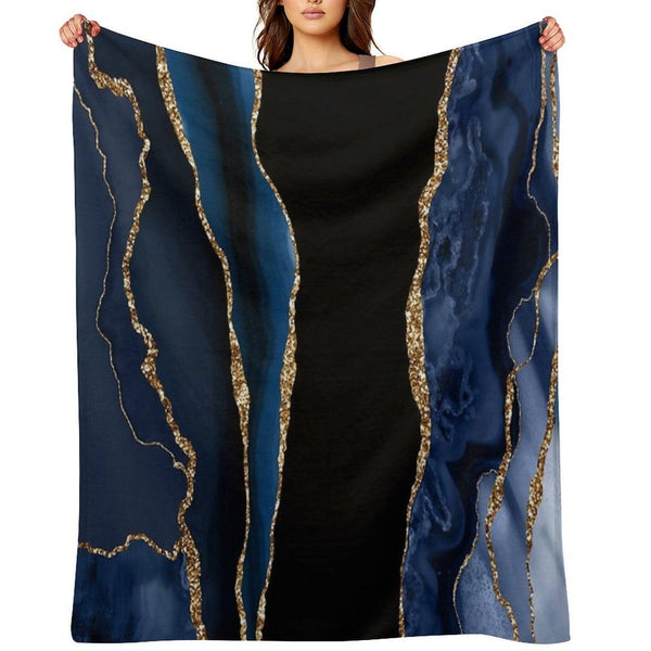 Abstract Blue And Gold Modern Geode Agate Design Throw Blanket