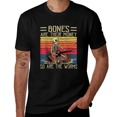 Bones Are Their Money  Skeleton Playing Guitar Retro Vintage  Moisture-wicking T-Shirt
