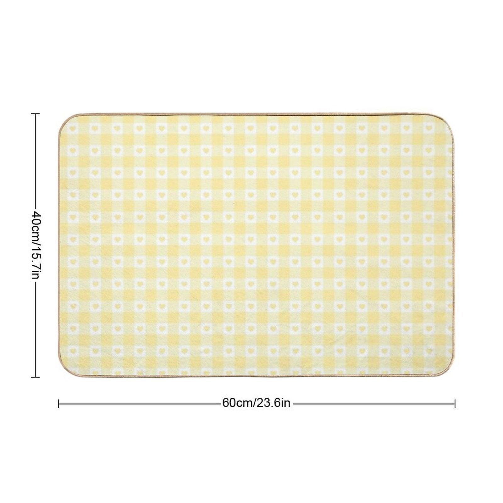 Yellow Heart Gingham Checkered Pattern  Non-Slip Bath Mat
