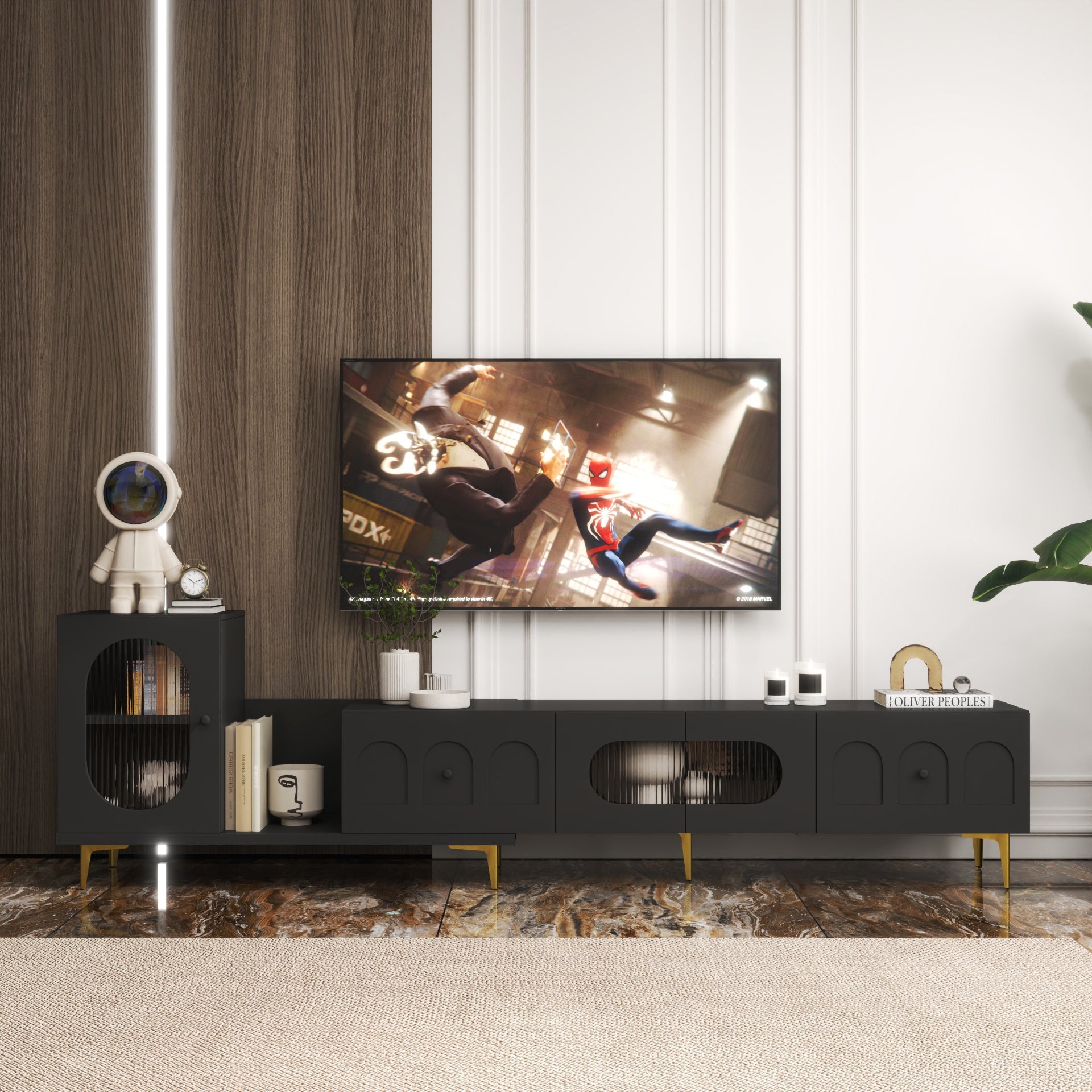 Wood Extendable TV Stand Entertainment Center Media TV Console for Living Room Bedroom