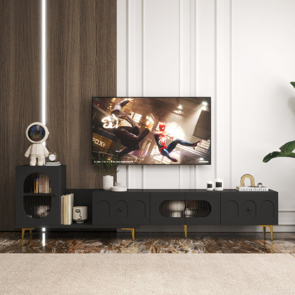 Wood Extendable TV Stand Entertainment Center Media TV Console for Living Room Bedroom