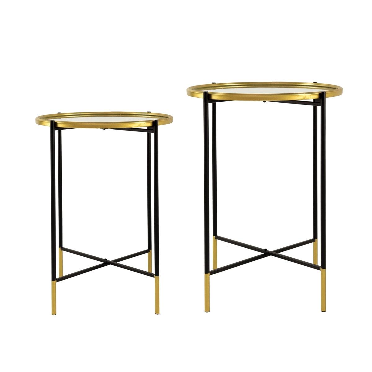 Set of 2 Gold Nesting Side Tables with Mirrored Tops