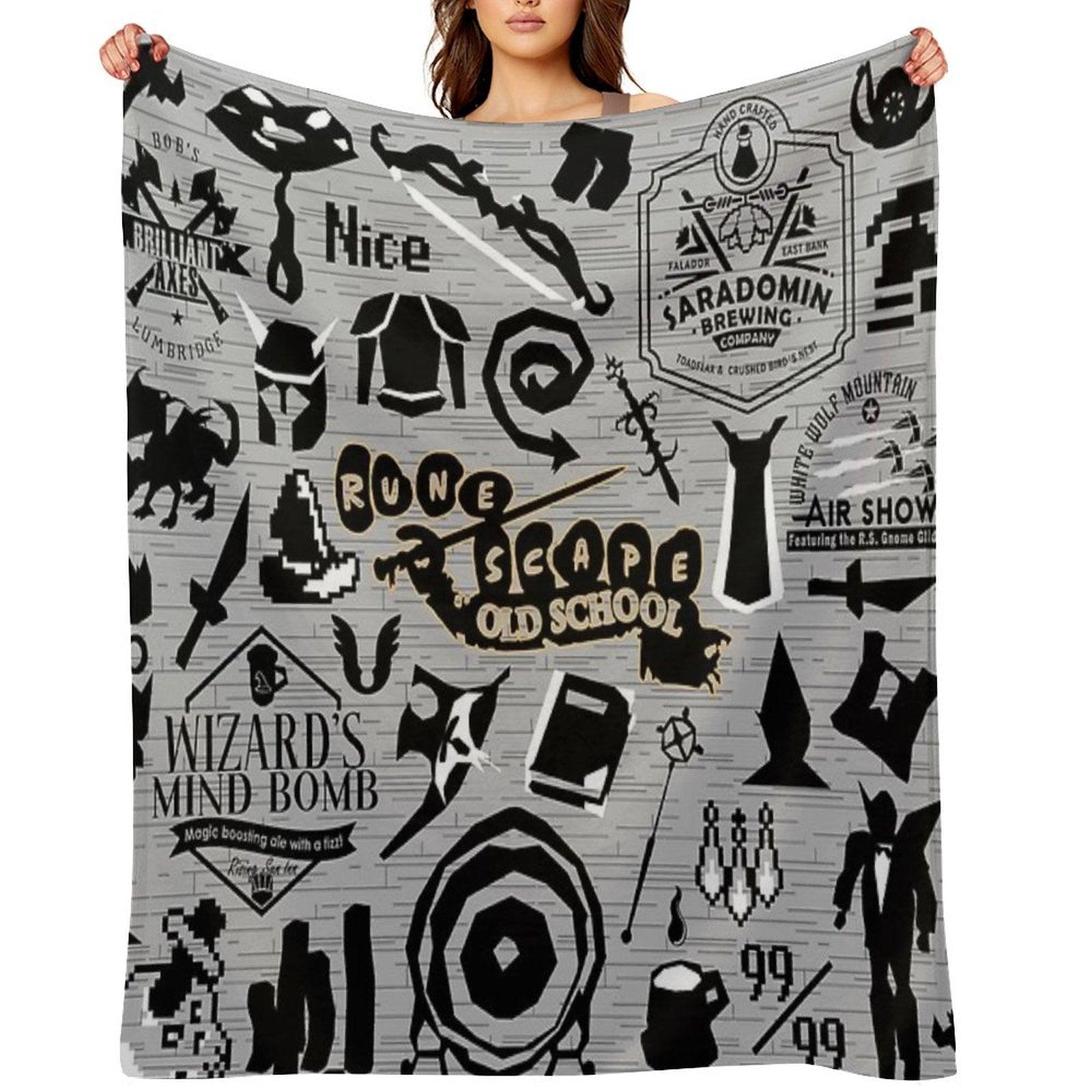 Old School Iconic Silhouette Images Desk Mat OSRS Throw Blanket