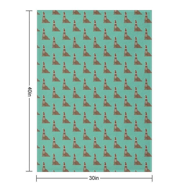 Christmas Walruses on Blue Throw Blanket