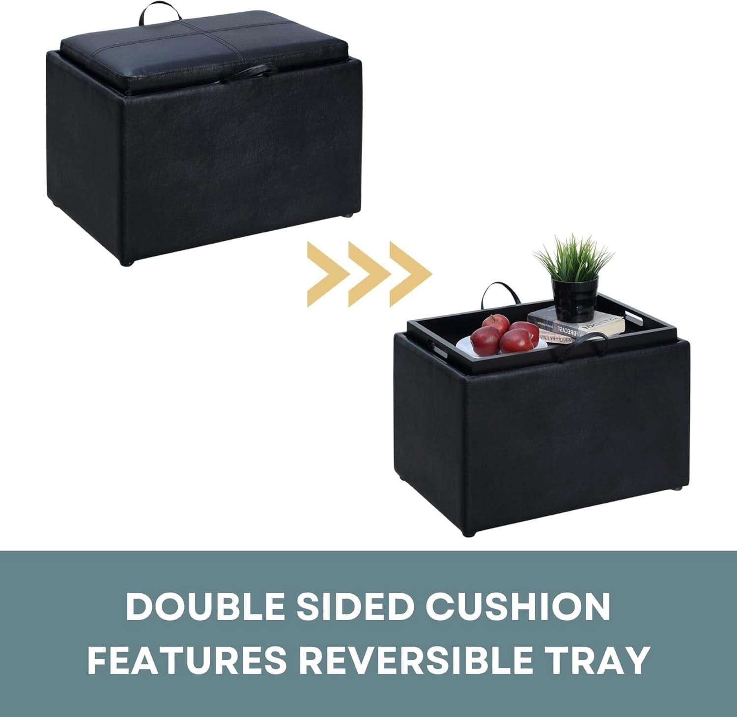 Accent Storage Ottoman 22 Point 75 Inches Charcoal Jet Black