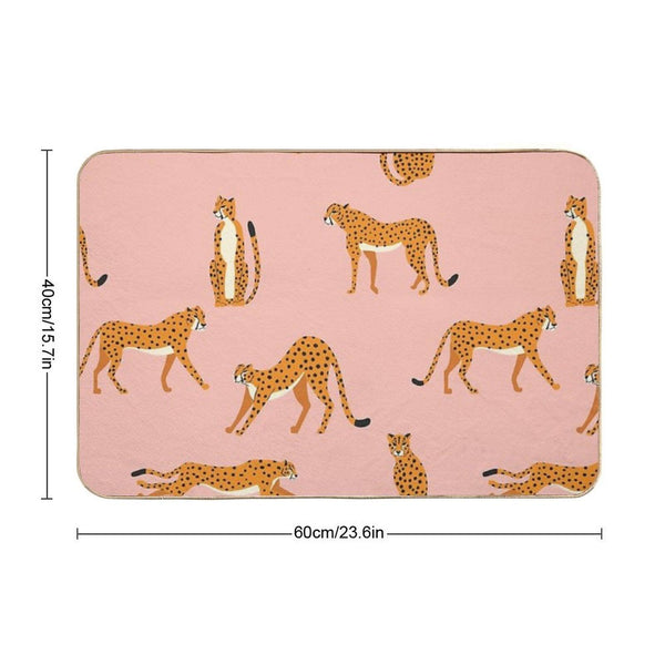 Cheetahs Pattern on Pink Bath Mat