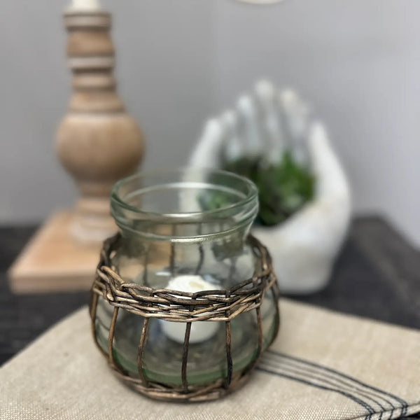 Glass Vase with Wicker Base