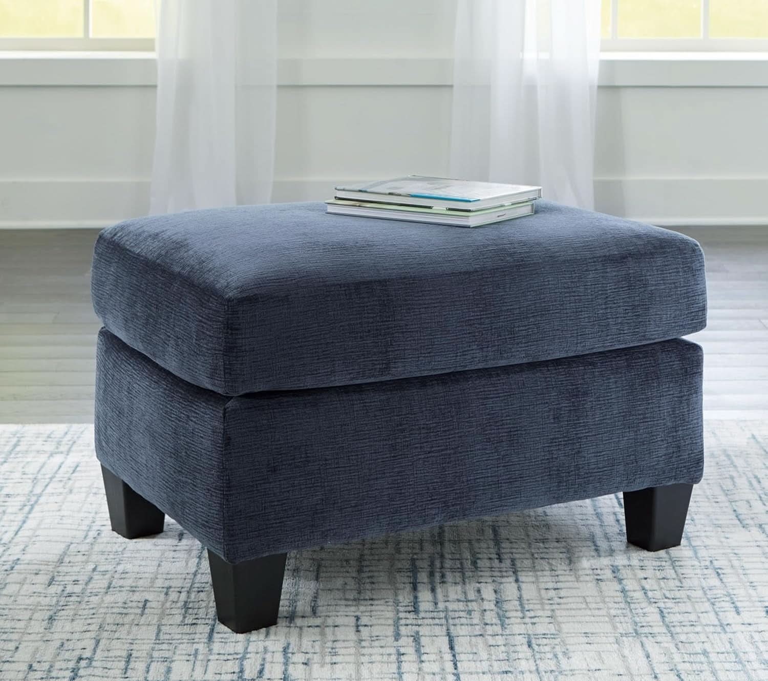 Blue Rectangular Ottoman Upholstered Modern Living Room
