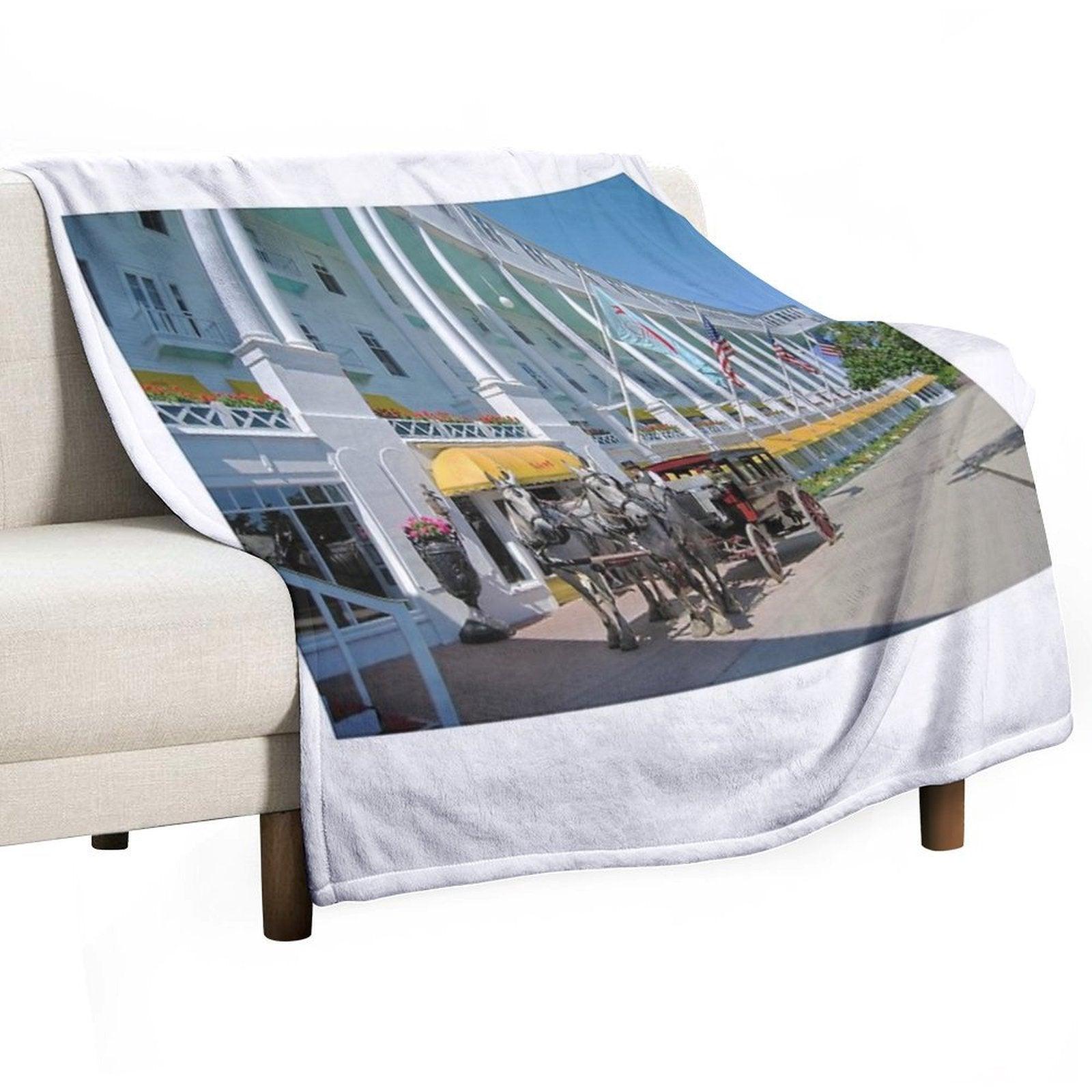 Carriage at The Grand Hotel, Mackinac Island, Michigan Throw Blanket