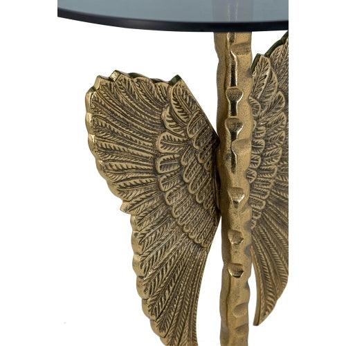 Gold Angel Wing Side Table with Glass Top – Luxury Round Accent Table