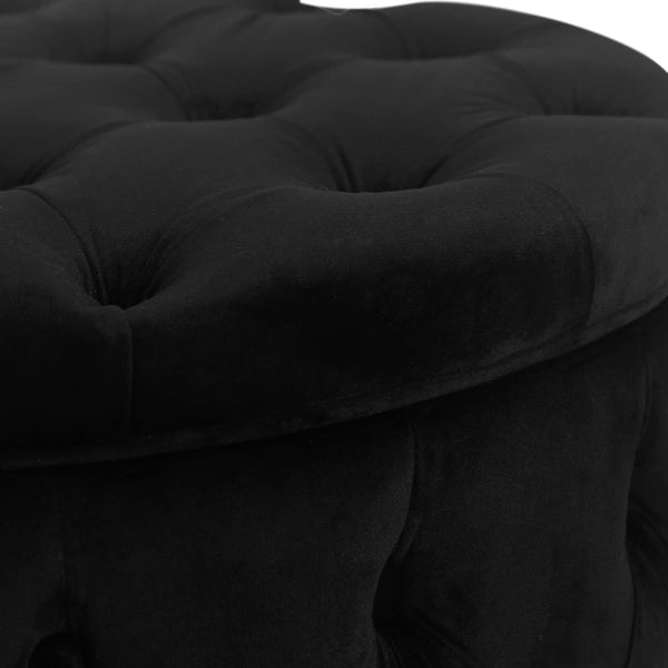 Twenty EightInch Velvety Round Storage Ottoman Black Tufted