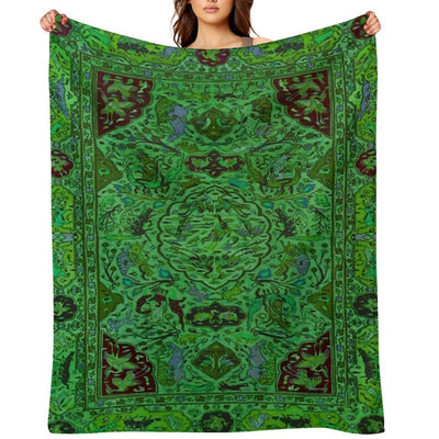 Carpet Pattern in Green And Blue Multi-functional Throw Blanket