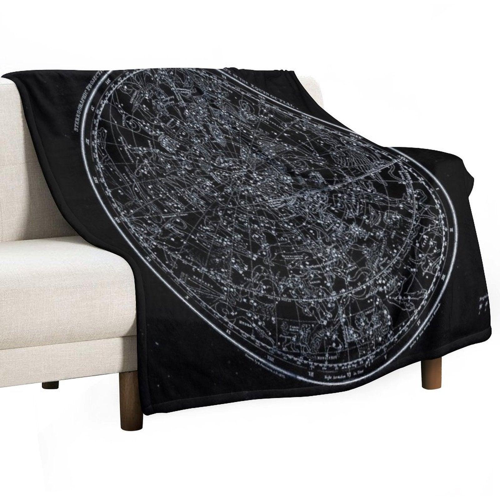 Constellations of The Northern Hemisphere  Pale Blue On Black Throw Blanket