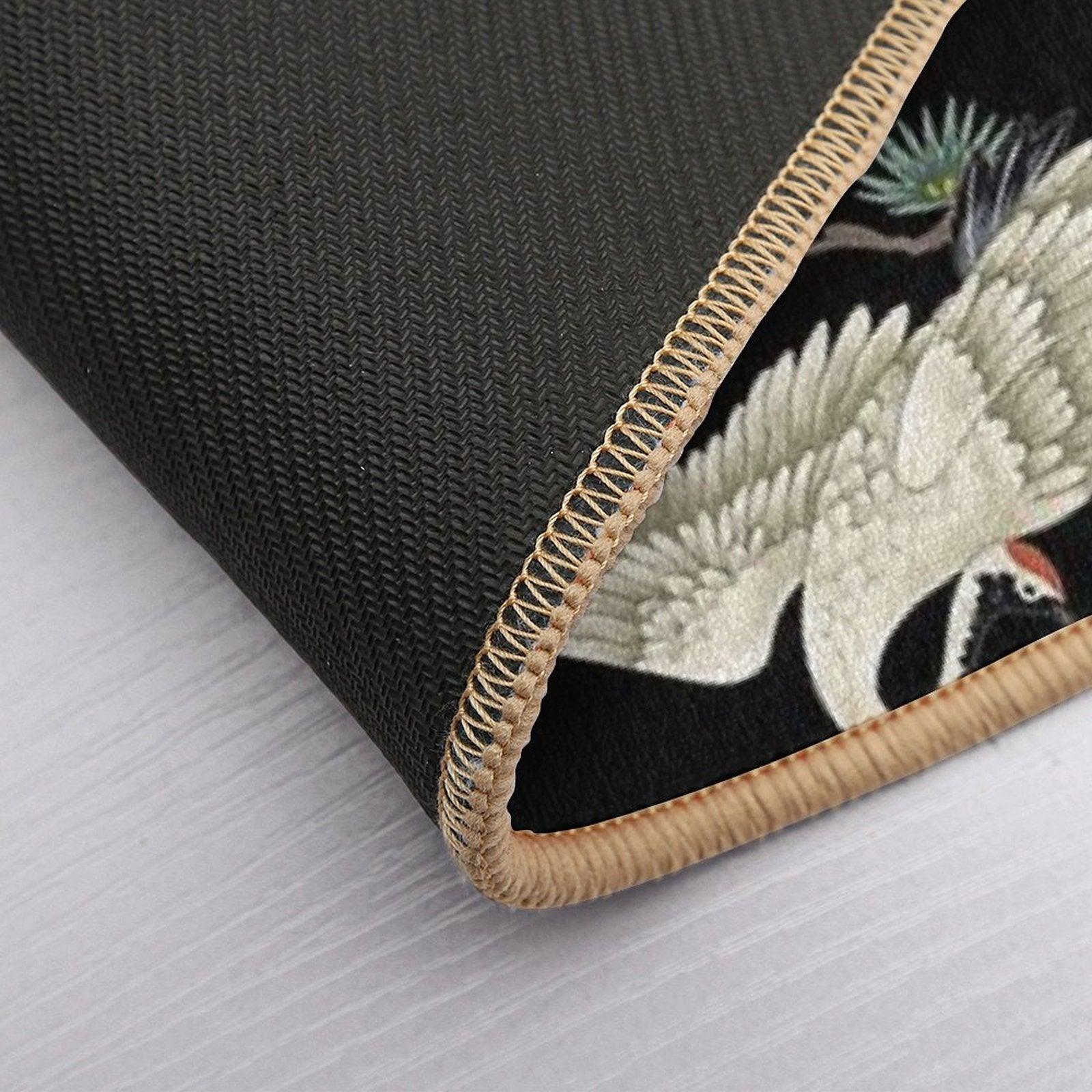Japanese Cranes in Embroidered Style Bath Mat