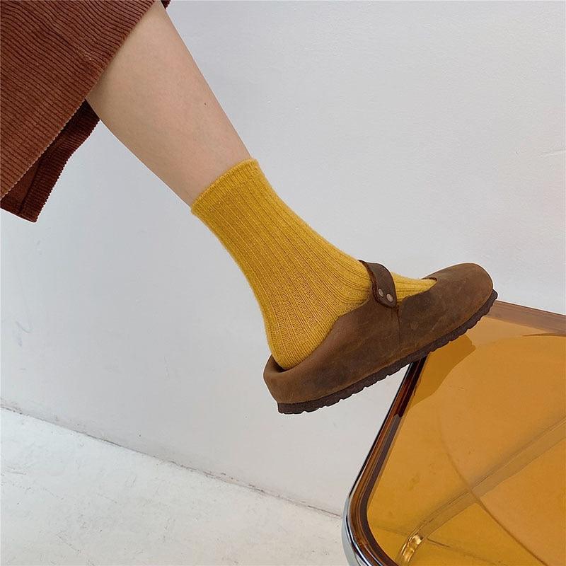 1Pair Ladies Pile Socks for Autumn Winter Pure Cotton Socks Solid Color Keep Warm Women Socks Mid Tube Socks Thickening Cashmere Socks For Men And Women