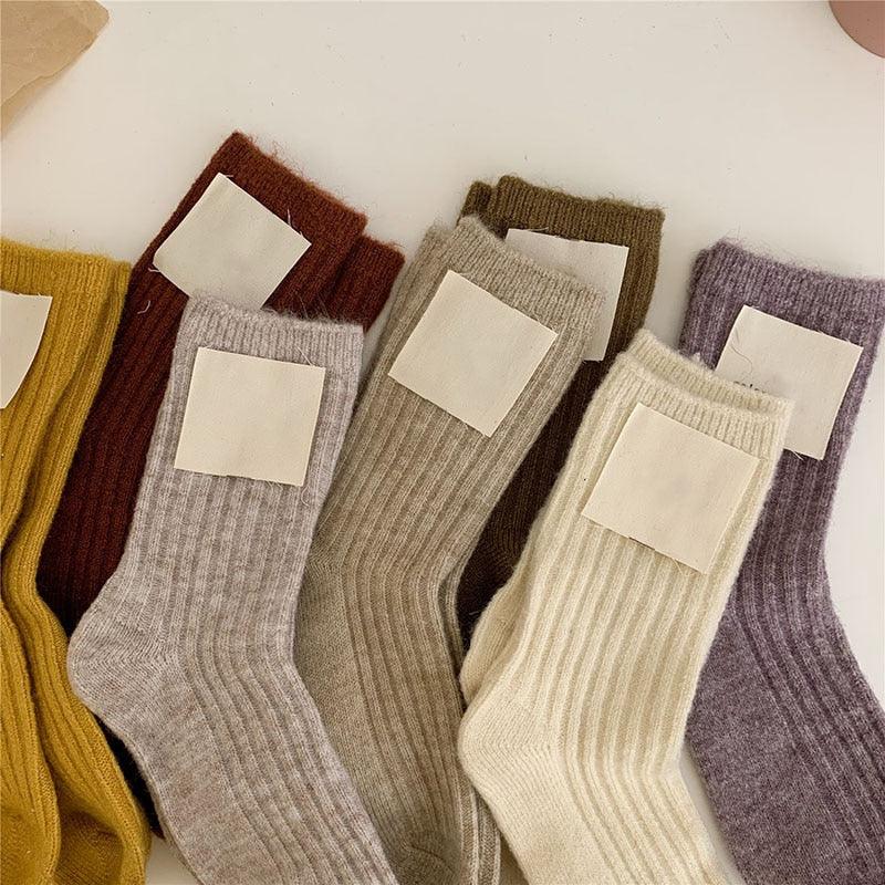 1Pair Ladies Pile Socks for Autumn Winter Pure Cotton Socks Solid Color Keep Warm Women Socks Mid Tube Socks Thickening Cashmere Socks For Men And Women