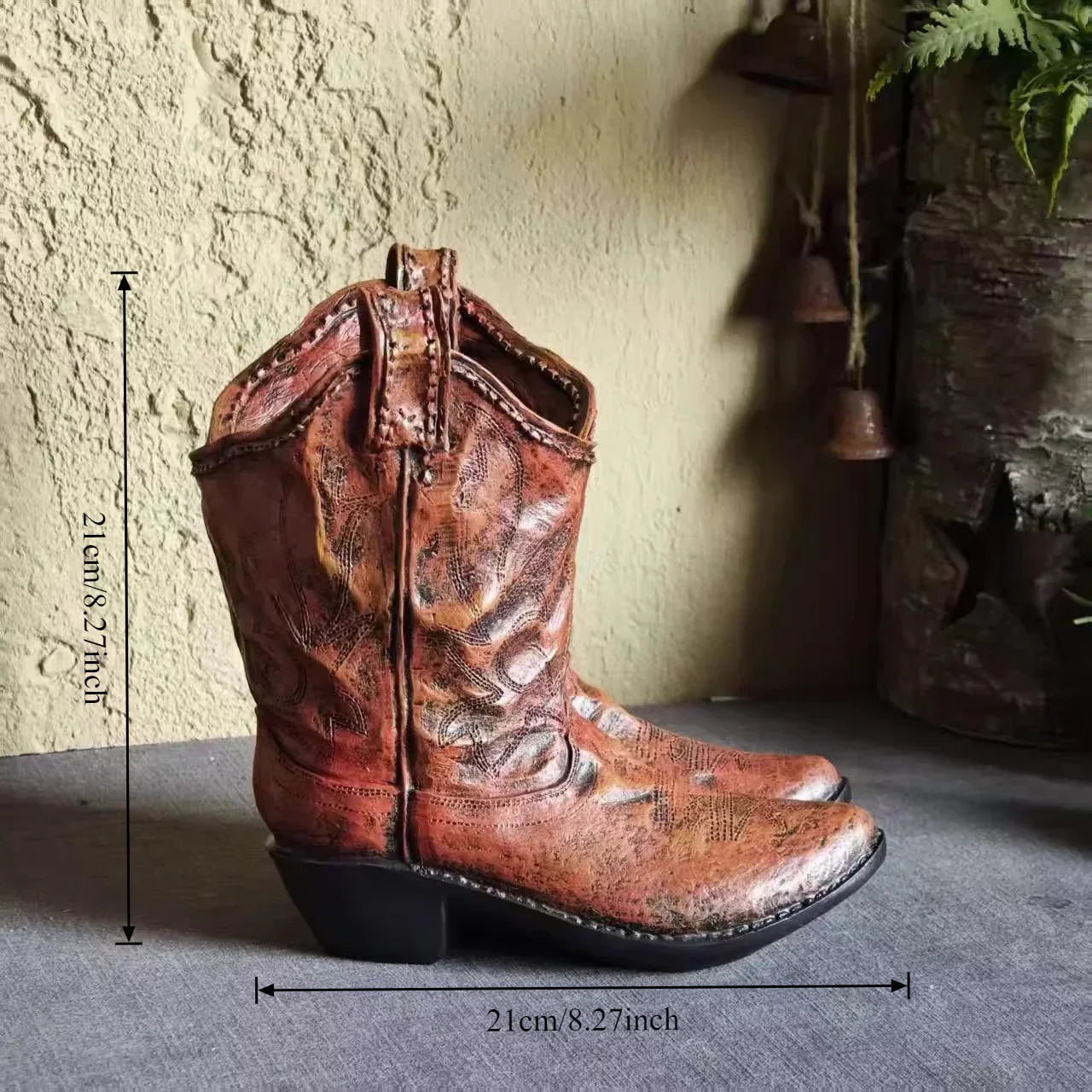 1pc American Country Creative Western Cowboy Boot Resin Flower Pot Ornament Vase for Balcony Garden Decoration