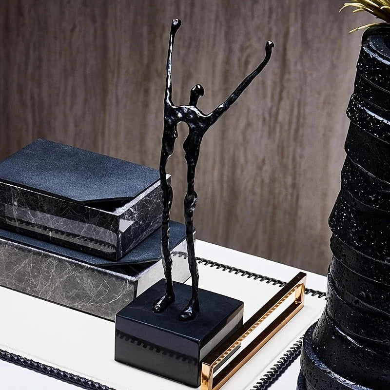 1pc Cast Iron and Marble Abstract Human Figurine Statue Art Piece, Suitable for Living Room, Office, Bookshelf, TV Cabinet - No Electricity Required, Office Artwork | Art Craft | Complex Design, Home Decor Statue, Available i