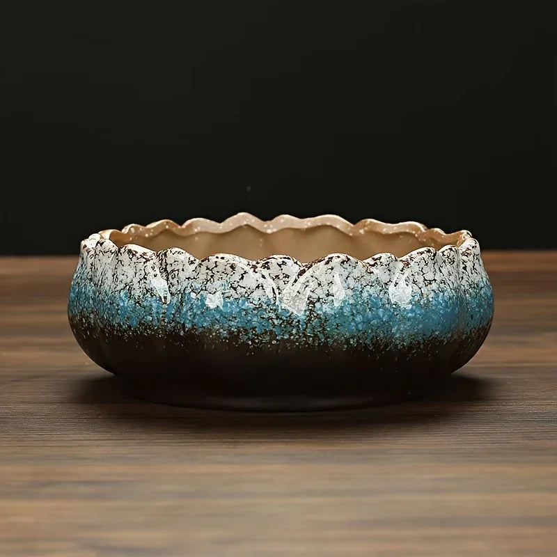 1pc Casual Style Ceramic Flower Pot, Round Tabletop Hydroponic Planter, for Bulbs, Succulents, and Lotus, Indoor and Outdoor Decorative Pot with No Drainage Hole