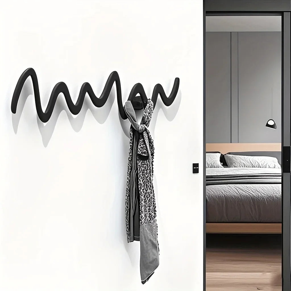 1pc Creative Metal Wavy Wall Hook, Strong Load-Bearing Capacity, Multi-Functional Storage Organizer for Clothes, Bags, Scarves, Keys, Hats - Ideal for Home, Bedroom, Office, Hotel, Clothing Store, Minimalist Fashion Design, C