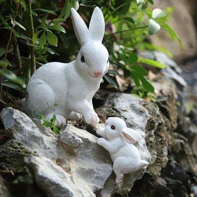 [1pc Funny Easter Bunny] 1pc Funny Easter Bunny Rabbit Mama And Baby Garden Statues With Flower Crowns | Easter Figurine Decorations For Home Garden Decor Outdoor Statues, Table Decorations