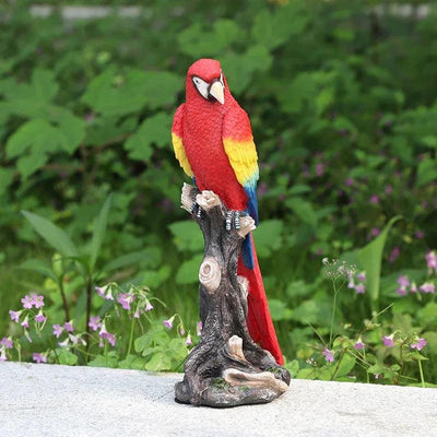 1pc Vibrant Resin Parrot Garden Statue, Colorful Bird Sculpture, Lifelike Flying Parrot Figurine, Vivid Red Parrot Statue, No Electricity Needed, Holiday Christmas Decoration, Indoor Use, Nordic Style Home and TV Cabinet Deco