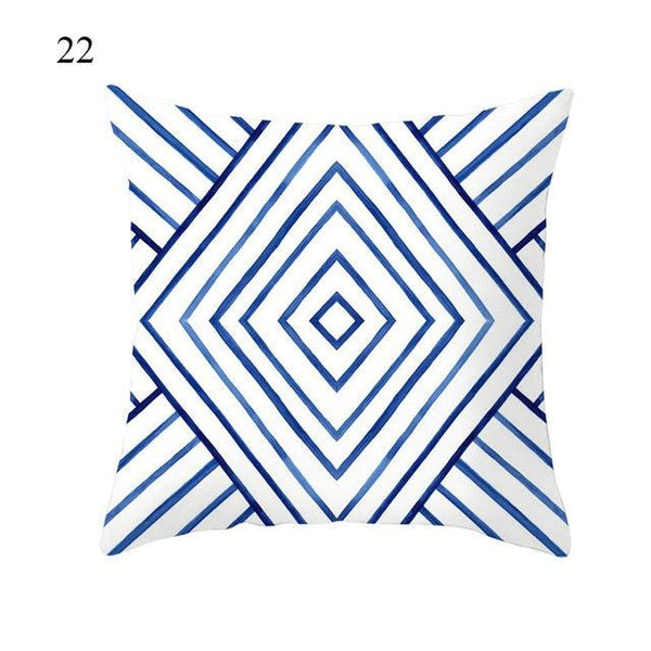 1pc Blue Geometric Landscape Pillowcase Waist Throw Cushion Cover Sofa Printed Navy Blue Throw Pillow Covers Sea Texture Cushion Cover Elegant Decor Square Pillows Covers Car Home Decor 45x45CM
