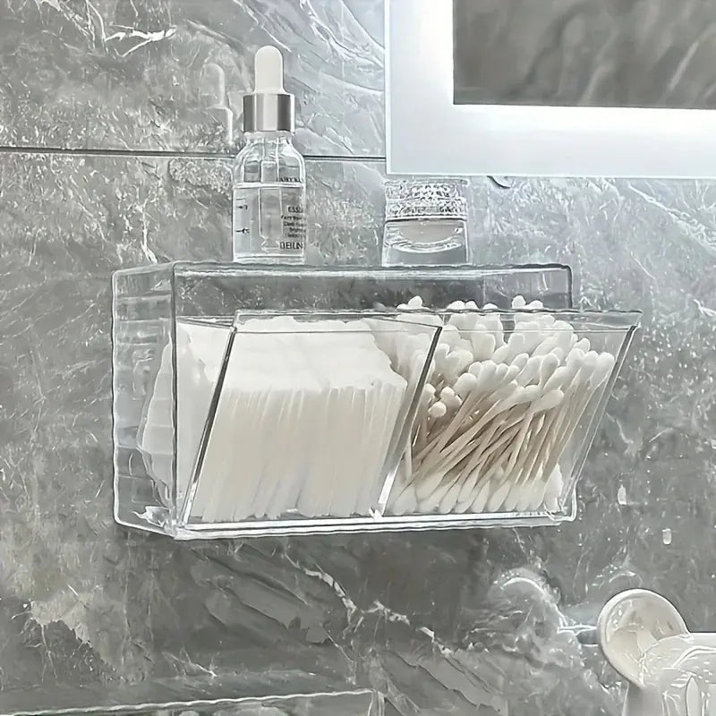 1pc cosmetic storage box, bathroom wall cosmetic storage box, wall-mounted storage box, acrylic swab box, bathroom hairpin rack, cosmetic storage box.