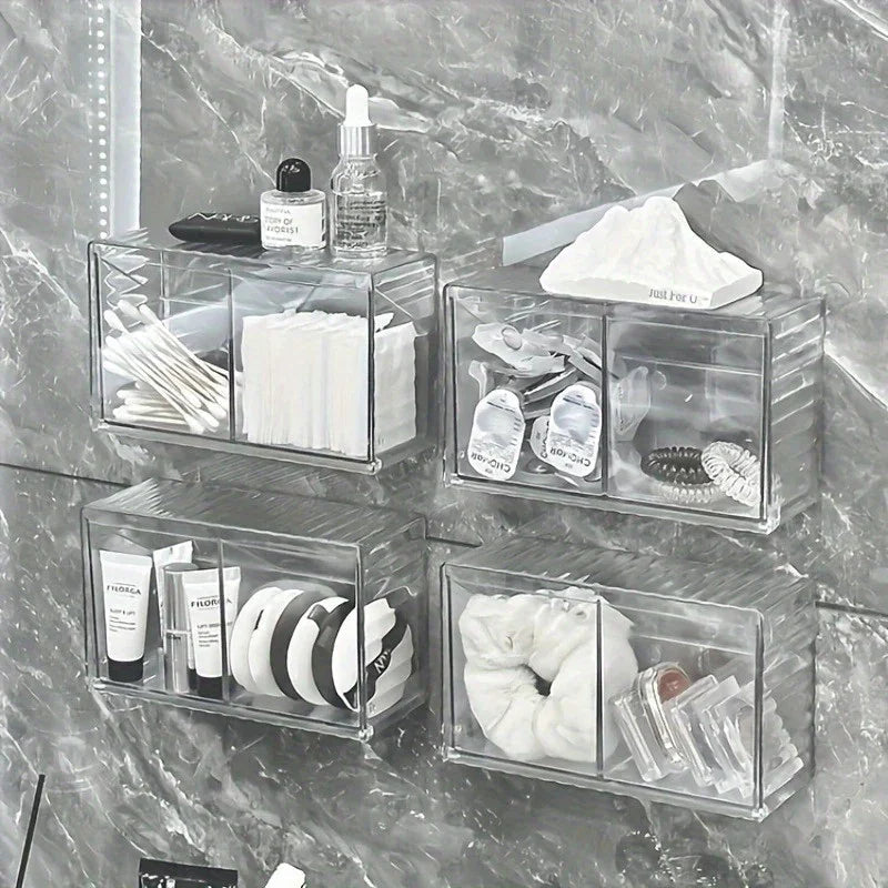 1pc cosmetic storage box, bathroom wall cosmetic storage box, wall-mounted storage box, acrylic swab box, bathroom hairpin rack, cosmetic storage box.