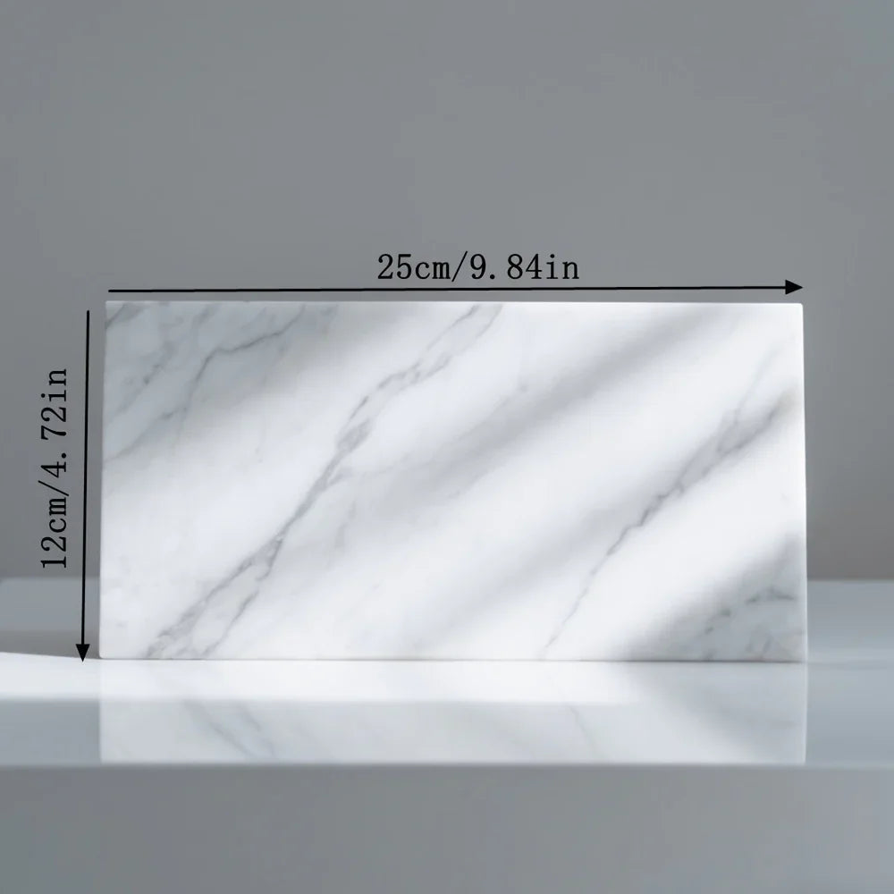 1pc Elegant White Marble Rectangular Tray - Modern Polished Stone Decorative Tray for Vanity, Bathroom, Kitchen | Versatile Home Accessory for Cosmetics, Jewelry, Floral Arrangements | No Batteries Needed, Bathroom Decor, Bes