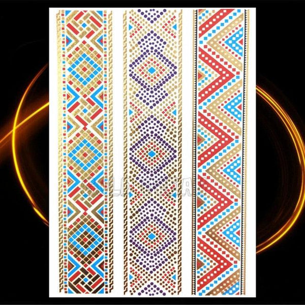 1PC Gold Chain Bracelet Tattoo Sticker Summer Style Fake Jewelry Temporary Tattoo Waterproof Gold Sliver Glitter Body Face Tattoo For Womens