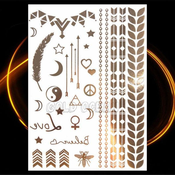 1PC Gold Chain Bracelet Tattoo Sticker Summer Style Fake Jewelry Temporary Tattoo Waterproof Gold Sliver Glitter Body Face Tattoo For Womens
