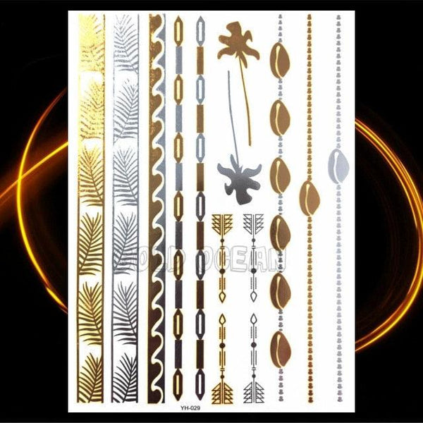 1PC Gold Chain Bracelet Tattoo Sticker Summer Style Fake Jewelry Temporary Tattoo Waterproof Gold Sliver Glitter Body Face Tattoo For Womens