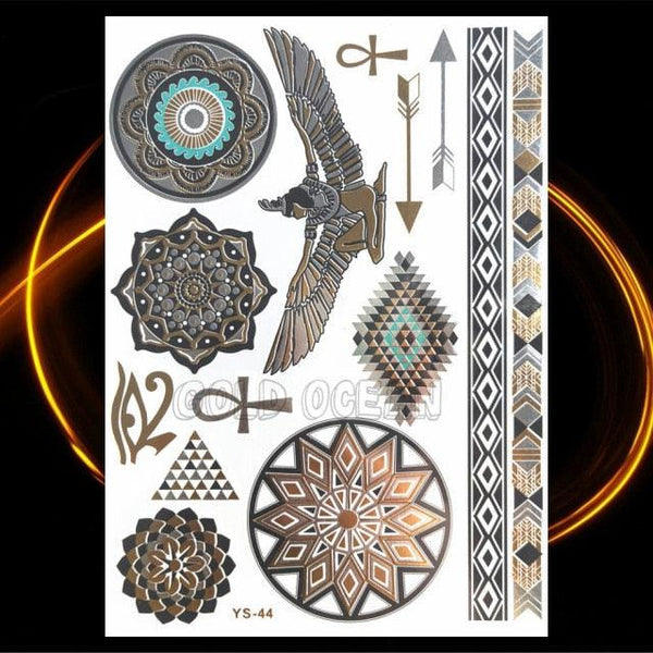 1PC Gold Chain Bracelet Tattoo Sticker Summer Style Fake Jewelry Temporary Tattoo Waterproof Gold Sliver Glitter Body Face Tattoo For Womens