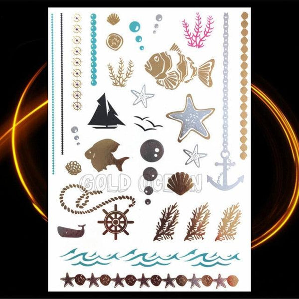 1PC Gold Chain Bracelet Tattoo Sticker Summer Style Fake Jewelry Temporary Tattoo Waterproof Gold Sliver Glitter Body Face Tattoo For Womens