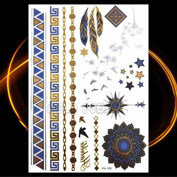 1PC Gold Chain Bracelet Tattoo Sticker Summer Style Fake Jewelry Temporary Tattoo Waterproof Gold Sliver Glitter Body Face Tattoo For Womens