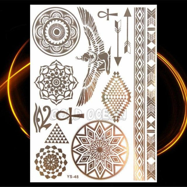 1PC Gold Chain Bracelet Tattoo Sticker Summer Style Fake Jewelry Temporary Tattoo Waterproof Gold Sliver Glitter Body Face Tattoo For Womens